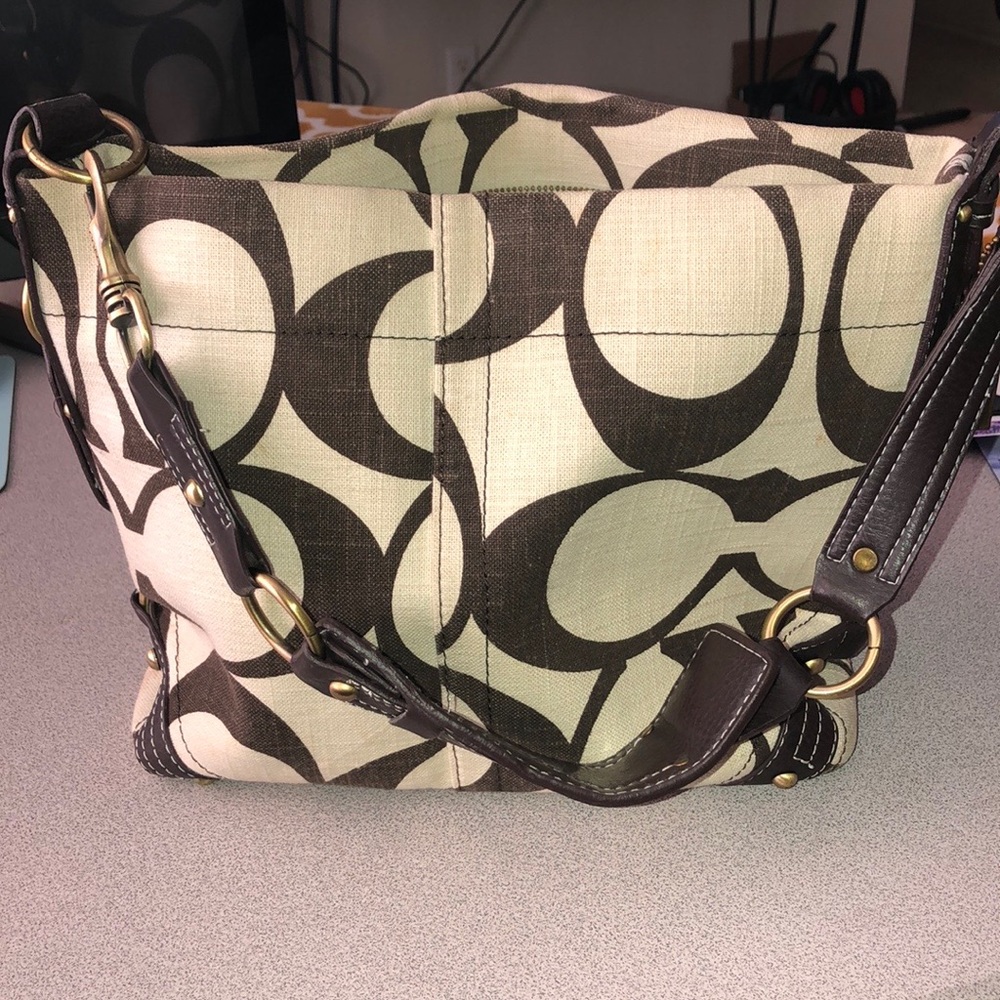 Brown and tan tote in good used condition